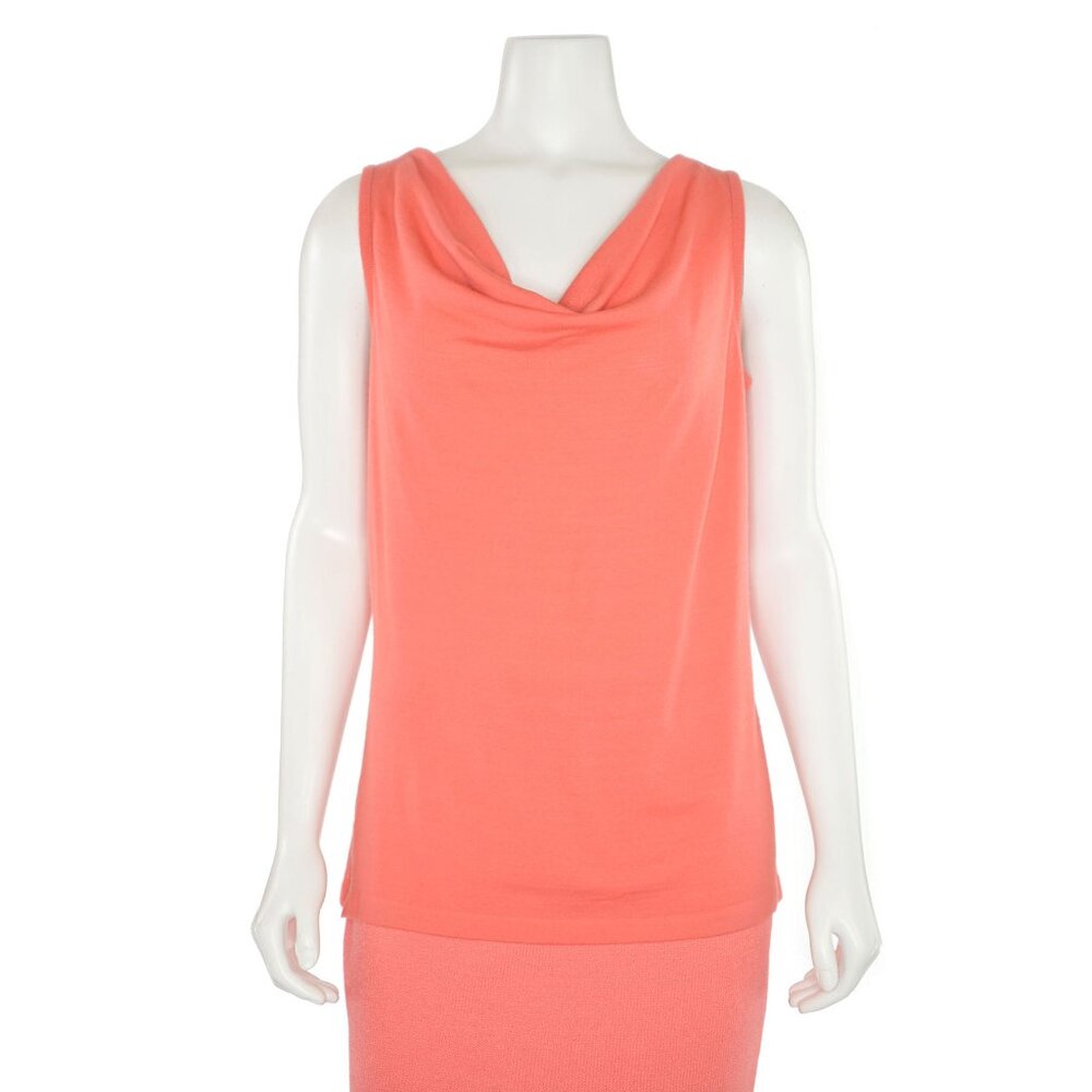 St. John Knits Lightweight Wool Cowl Neck Shell in Coral sz S